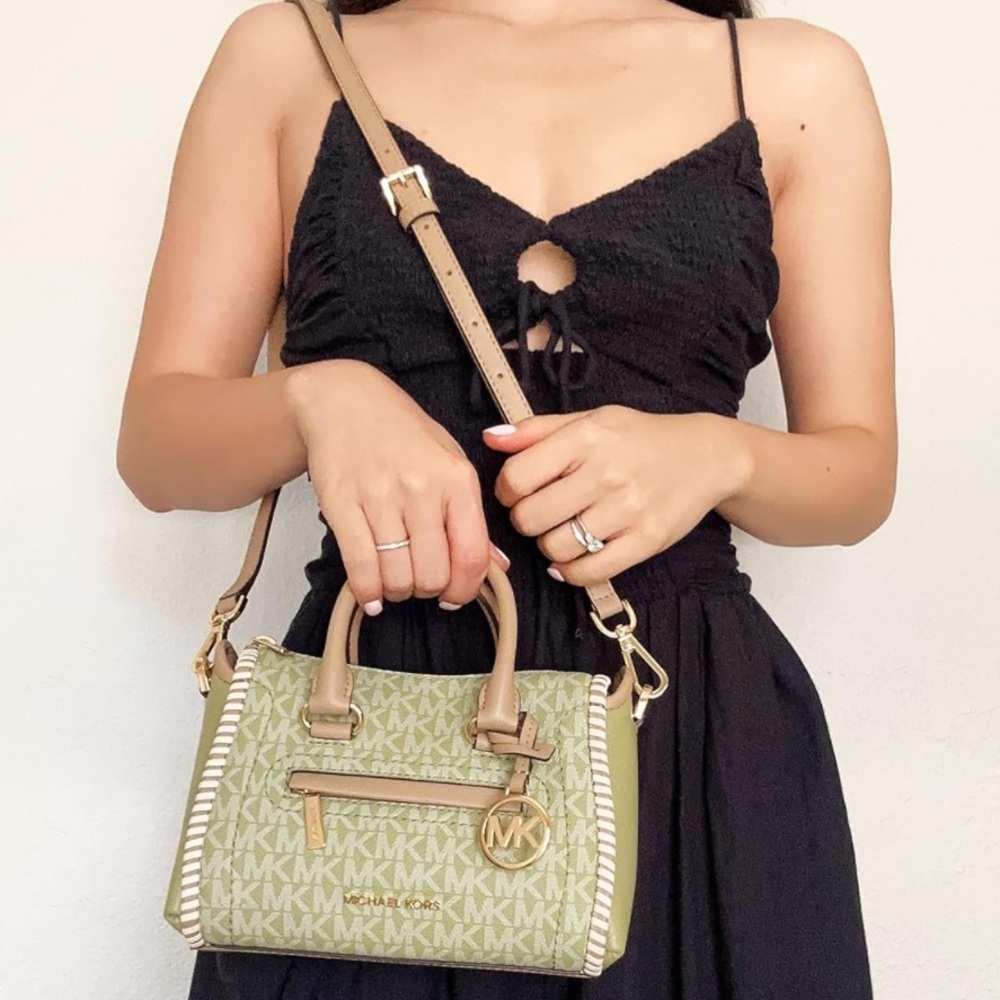 MICHAEL KORS Carine Whipstitch Mini Light Sage Satchel Crossbody Bag NWT